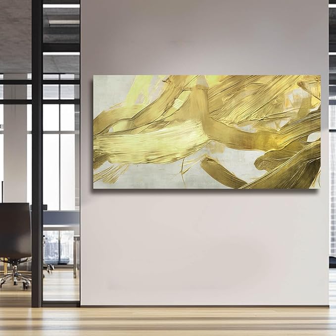 VAYIMDH Minimalist Room Decor Abstract Canvas Pictures Gold Painting on White Background 29"x 58" Large Wall Art for Living Room Bedroom Home Decorations