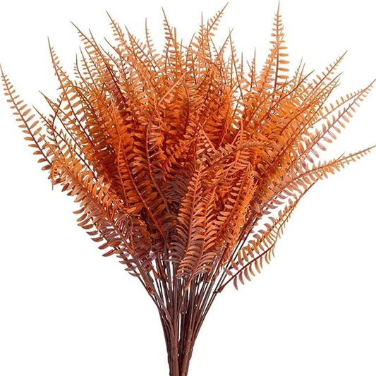 24pcs Outdoor Artificial Plants Fake Boston Fern Plant Artificial Ferns for Outdoor UV Resistant Plastic Plants (24, Red)