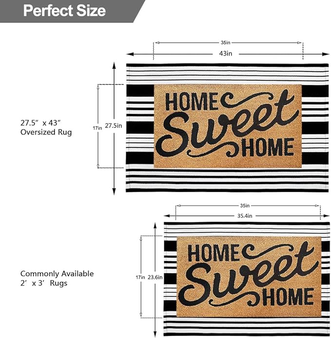 OJIA Fall Front Door Mats Outdoor 27.5x43 Inches, Black and White Outdoor Rugs Cotton Woven Front Door Rug Machine Washable Layered Doormats for Porch/Farmhouse/Kitchen/Entryway/Patio