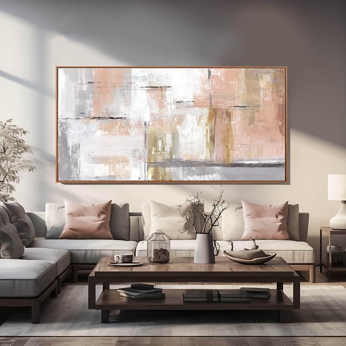 Kureful Abstract Wall Art Gold Wall Decor for Girl Pink Pictures for Living Room Hand Painted Painting for Bedroom Home Office Wall Decorations 24"x 48"