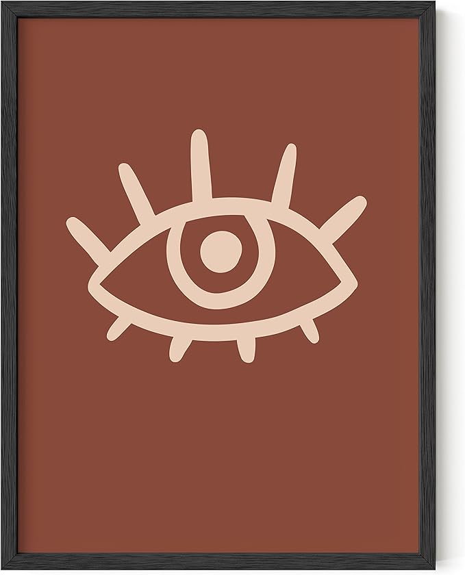 HAUS AND HUES Boho Posters Mid Century Modern Wall Decor - Abstract Art Prints Midcentury Modern Decor, Boho Wall Decor Minimalist Wall Art, Dark Clay Eye Lashes Framed Black - 12x16