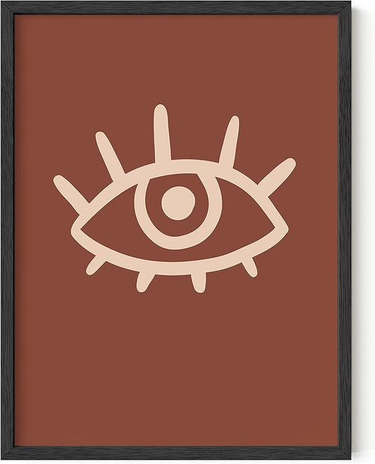 HAUS AND HUES Boho Posters Mid Century Modern Wall Decor - Abstract Art Prints Midcentury Modern Decor, Boho Wall Decor Minimalist Wall Art, Dark Clay Eye Lashes Framed Black - 12x16