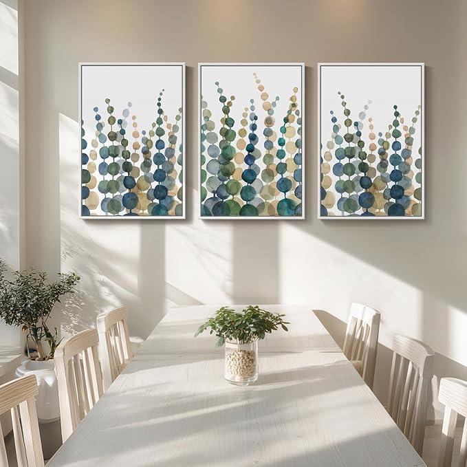 Framed Coastal Wall Art for Living Room, Large Modern Watercolor Botanical Artwork for Walls, 3 Piece Abstract Plant Minimalist Paintings Prints for Bedroom Office Hallway Wall Decor, 24x36 Inch