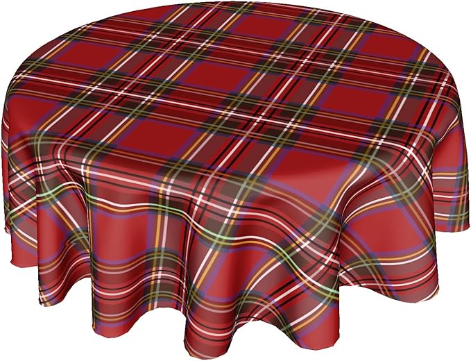 Christmas Round Tablecloth 60 Inch Red Buffalo Plaid Tablecover Merry Christmas Table Cloth Holiday Tablecloth for Home Kitchen Dining Room Party Dinner Picnic Decor