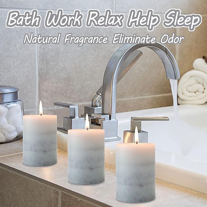 Gray Pillar Candles Cozy Cotton Scented Set of 3 Mottled 3 Layers Hand-Poured Classic Emergency Candle Aromatherapy Candles for Weddings, Home Decorations, Spa, Restaurant 3"X4"