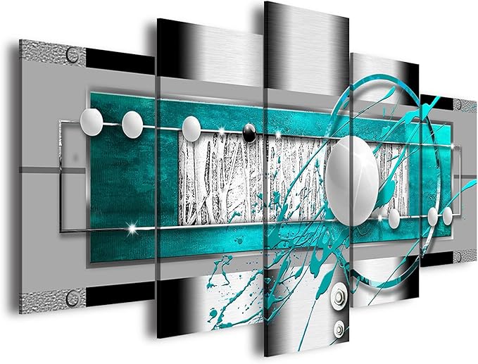 AWLXPHY Decor Abstract Wall Art Blue and White for Living Room Decor Geometric Canvas Painting Modern Simple Circle Round Line HD Print Artworks Giclee 5 Pieces (Blue, W60 x H30)