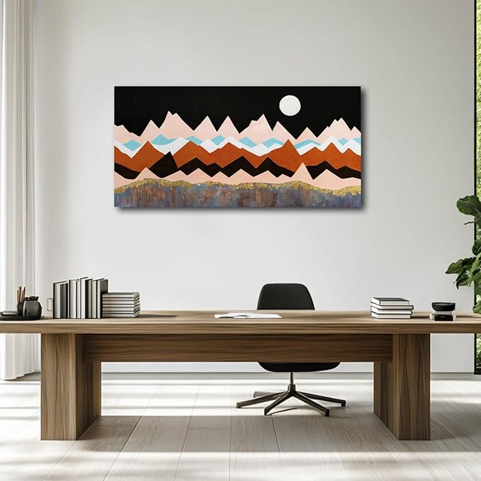 NBAODAN Abstract Wall Art Mountain Artwork Landscape Nature Art for Bedroom Colorful Wall Prints 24"x 48" Full Moon Canvas Picture for Office Dining Room