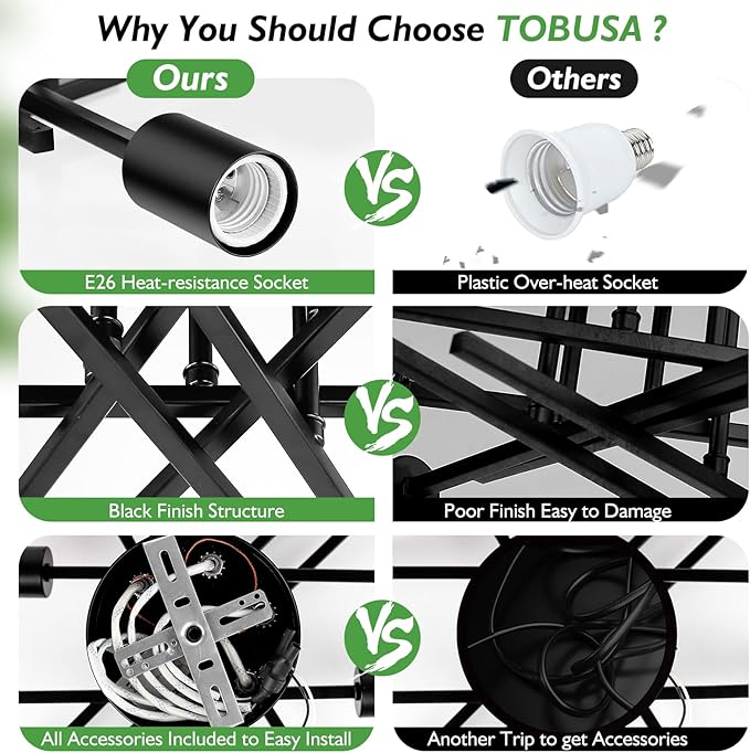 TOBUSA 6-Light Semi Flush Mount Ceiling Light Fixture, Black Sputnik Ceiling Light, Modern Close to Ceiling Light Fixture for Kitchen Bedroom Dining Room Living Room Hallway Chandelier, E26 Socket