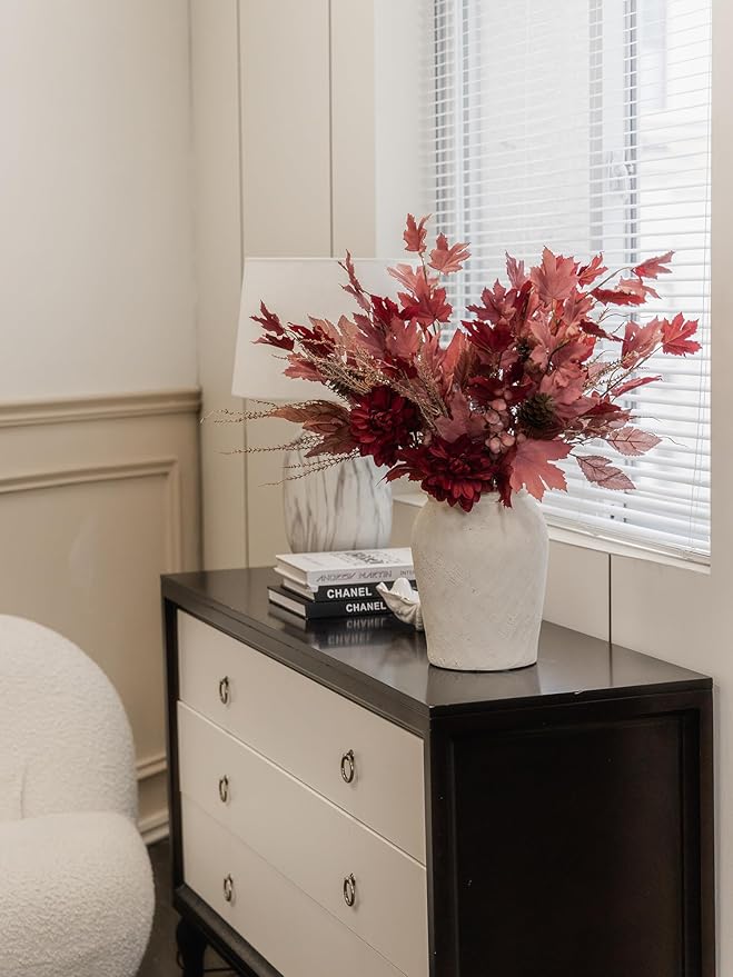 MISSPIN 10 PCS 18 inch Fall Decor Bouquets, Fall Decorations Indoor Outdoor Halloween Thanksgiving Farmhouse Arrangement for Front Door Wedding Centerpieces in Autumn (Burgundy)