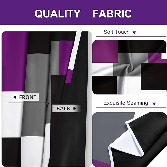 Purple 100% Blackout Curtains 45 inch Length 2 Panels Set White Grey Modern Abstract Geometric Drapes for Kitchen Black Out Curtains Insulated Room Darkening Small Window Curtains, 42Wx45L