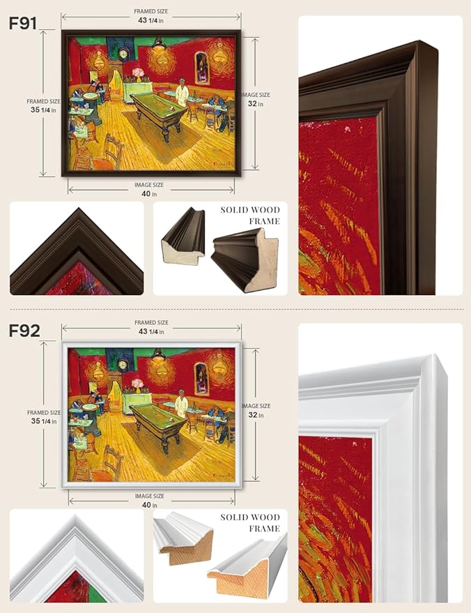 DECORARTS - The Night Cafe in the Place Lamartine by Vincent Van Gogh, Large Giclee Canvas Print with Solid Wood Frame, Oversized Wall Art Decor