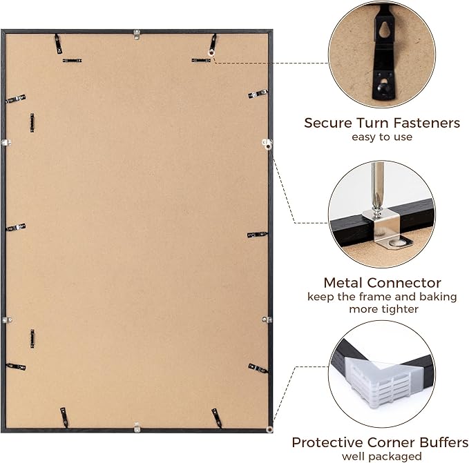 24x36 Black Picture Frame, Black Poster Frame 24 x 36, Solid Oak Wood Frames 24 x 36 Frame, 24"x36" Picture Frame with Tempered Glass, 24x36 Frame Matted to 20x30, 24 by 36 Art Frame for Home Decor