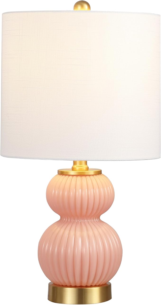 JONATHAN Y JYL1099B Daphne 20" Contemporary Transitional Metal/Glass Ribbed Gourd LED Table Lamp Bedroom, Living Room, Office, Dining Room, Pink/Brass Gold