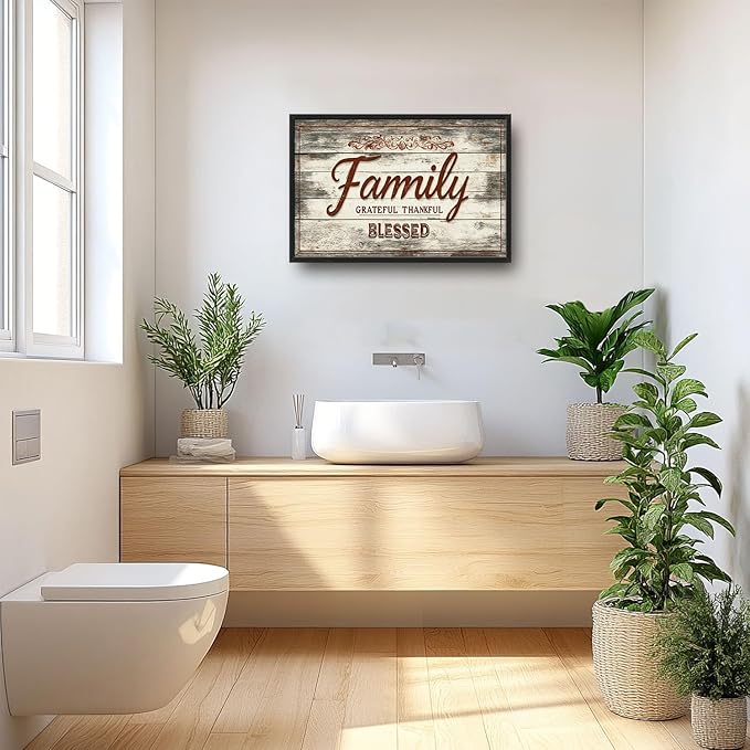 Large Family Wall Art Family Word Sign Pictures Wall Decor Home Quotes Grateful Thankful Blessed Canvas Painting Print Artwork Framed for Living Room Bathroom Master Bedroom 36L" x 24W"