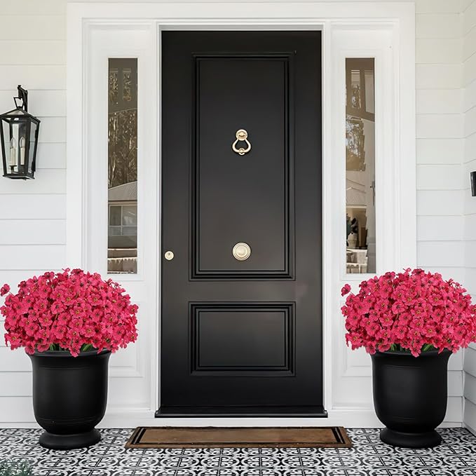 24 Bundles Artificial Flowers for Outdoors, Realistic Fake Silk Flowers for Outside Decoration, No Fade Faux Plants Outdoor Planter Window Box Porch Patio Decor(Rosy red)