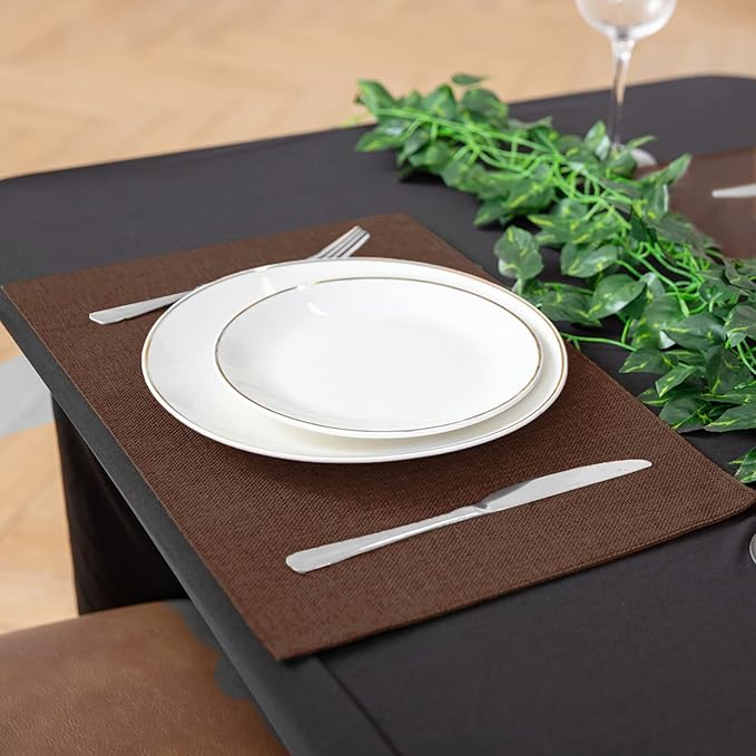 Cloth Placemats Set of 8, Linen Type Fabric Placemats Machine Washable Heat Resistant Placemats Wrinkle Free Thick Polyester Kitchen Place Mats for Dining Table (Dark Brown)