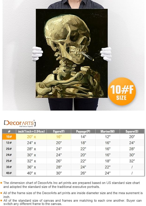 DECORARTS - Head of a Skeleton with a Burning Cigarette. Vincent Van Gogh Reproductions. Giclee Print for Wall Decor. 16x20