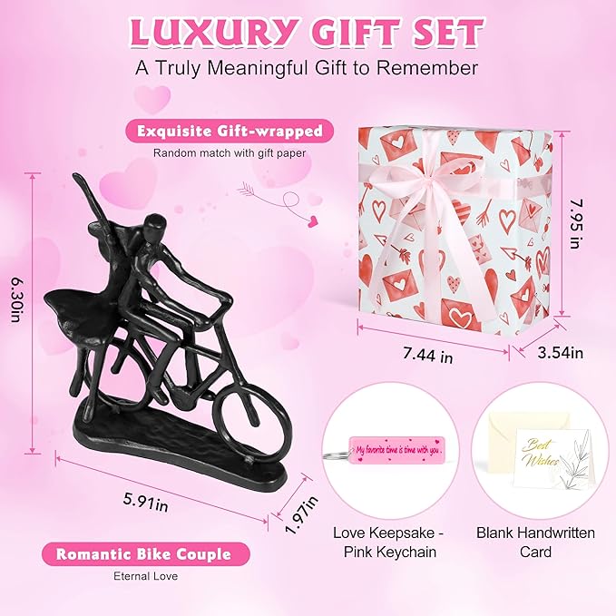 Romantic Couple & Cool Bike Statue Cast Iron Sculpture Decor, Wedding Anniversary Love Gifts for Couple Women Men Wife Husband Girlfriend Boyfriend, Birthday Gifts for Her Him