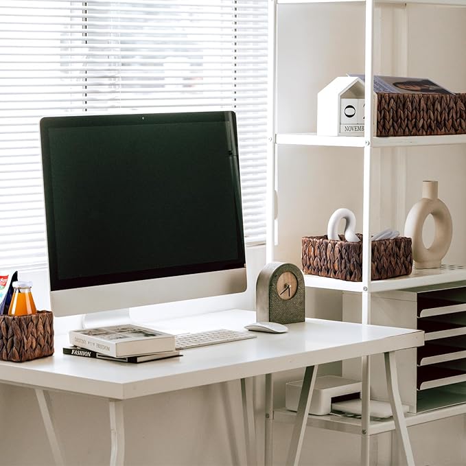 FairyHaus Wicker Baskets for Organizing 3Pack, Large and Small Wicker Storage Baskets Set, Hand Woven Baskets for Storage, Brown Water Hyacinth Storage Baskets for Pantry Shelf