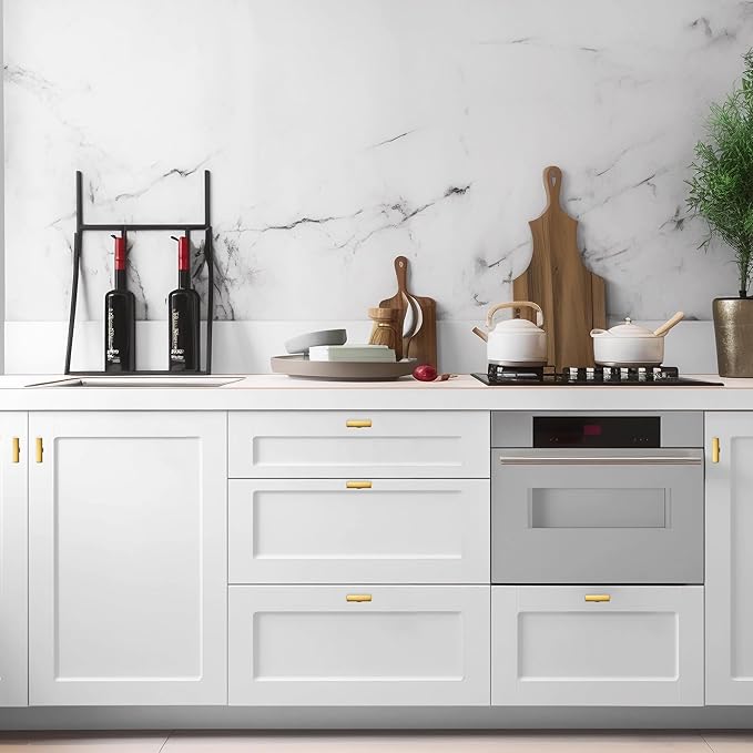 30 Pack Gold Cabinet Knobs - Curved Cabinet Pulls Brushed Brass Knobs for Kitchen Drawer Solid Dresser Pulls for Kitchen Hardware 1-3/4in Length Single Hole