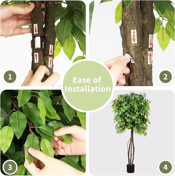 Faux Ficus Tree 5ft(60in) Artificial Floor Plant for Indoor Decor Realistic Potted Tree with Texture Silk Leaves and Natural Wood Trunk for Home Living Room,Office Perfect Housewarming Gift