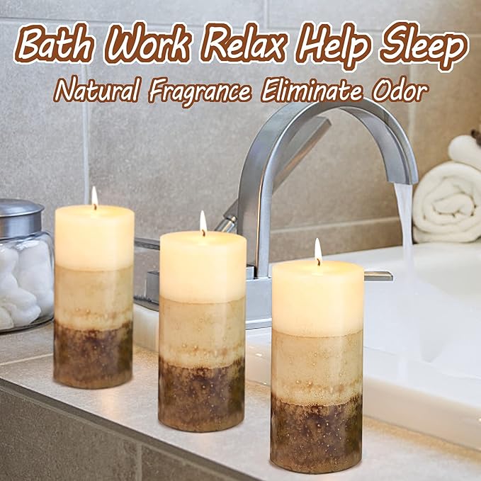 3x6 Pillar Candles Vanilla Cupcake Scented Immeiscent Aromatherapy Candles 60+ Hours Burn Long Lasting, Mottled Layered Candles for Home Scented SPA Restaurant Set of 3