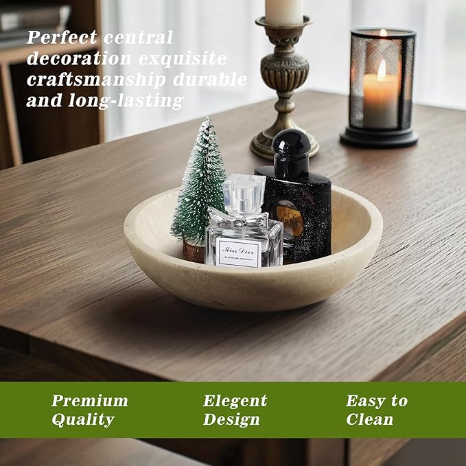 Marble Decorative Bowl for Kitchen Counter, Natural Travertine Serving Bowl with,Modern Display Bowl for Dining Table Centerpiece Home Decor(7.8 Inch)