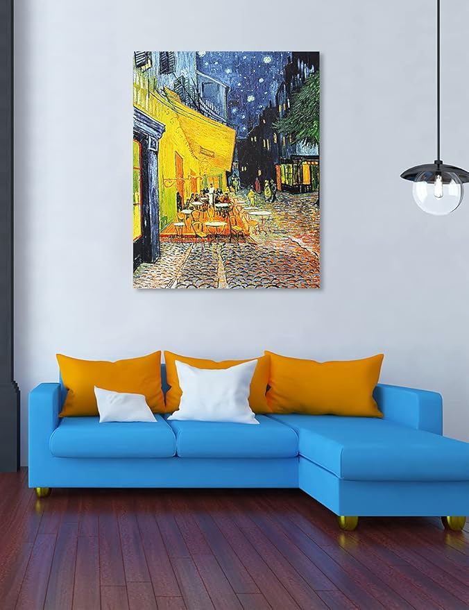 DECORARTS - Cafe Terrace At Night. Vincent Van Gogh Art Reproduction. Giclee Print on Canvas. Wall Art for Home. 40x32