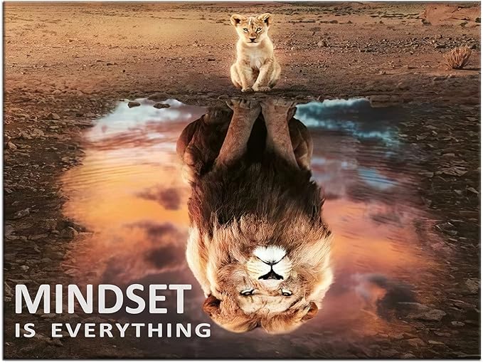 Inspirational Wall Art Mindset is Everything Pictures Motivational Painting Prints on Canvas Modern Inspiring Entrepreneur Quotes Lion Posters Artwork for Office Classroom Home Decor [40''W x 30''H]