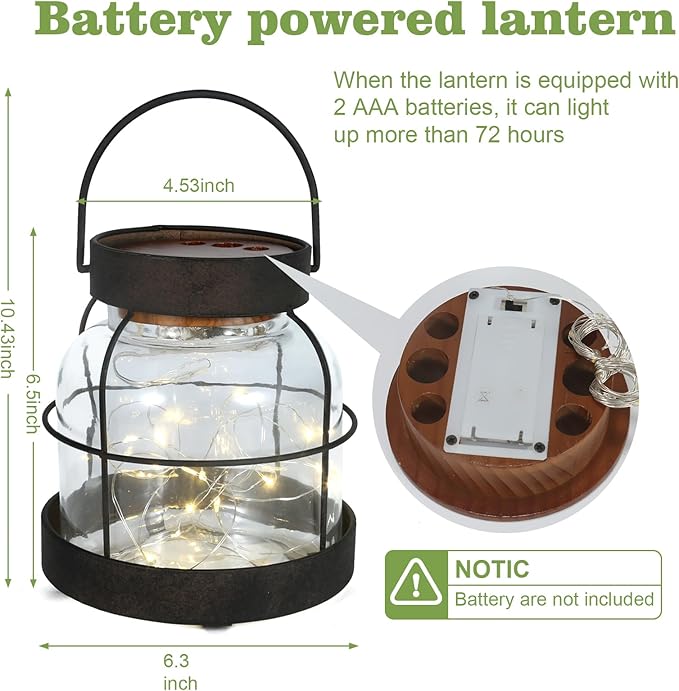 Vintage Farmhouse Lantern Decor LED Lighted Vase, Rustic Glass Vase with Artificial Flowers, Farmhouse Table Centerpiece for Floral Arrangements with Hidden Switch Lid