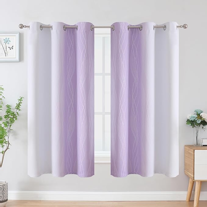 Estelar Textiler Lilac and Greyish White Blackout Curtains & Drapes for Bedroom, Thermal Insulated Ombre Blackout Drapes, Room Darkening Energy Saving Curtains for Living Room, 42Wx63L, 2 Panels