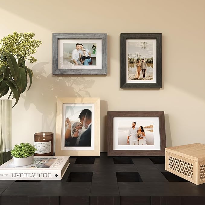 Egofine 5x7 Picture Frame Set of 4, Made of Solid Wood Multicolor Photo Frames Covered by Plexiglass 3.5x5 and 4x6 with Mat or 5x7 without Mat, for Table Top Display and Wall Mounting Mixed Colors