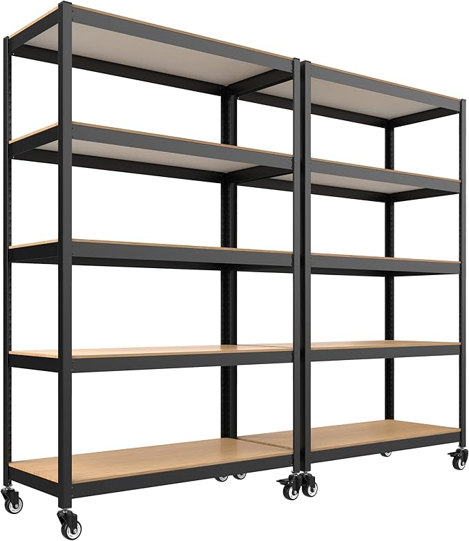 HOMEDANT House 5-Tier Metal Boltless Rolling Cart Shelf Rack Casters Heavy Duty Wheel Shelving Unit Adjustable Utility Storage Shelves Organizer Shelf Kitchen Garage 48.1" W x 18.5" D x 75.4" H 2Pack