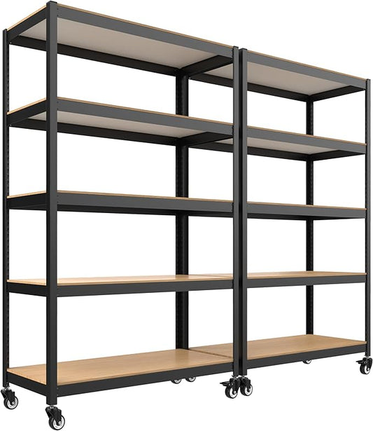 HOMEDANT House 5-Tier Metal Boltless Rolling Cart Shelf Rack Casters Heavy Duty Wheel Shelving Unit Adjustable Utility Storage Shelves Organizer Shelf Kitchen Garage 48.1" W x 18.5" D x 75.4" H 2Pack