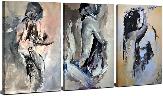 Sexy Wall Art Abstract Wall Decor Couples Bedroom Decor Watercolor Sexy Woman Man Pictures Canvas Pints Master Room Paintings Posters Modern Emotional Artwork Home Bathroom Decorations 12x16” 3Pcs