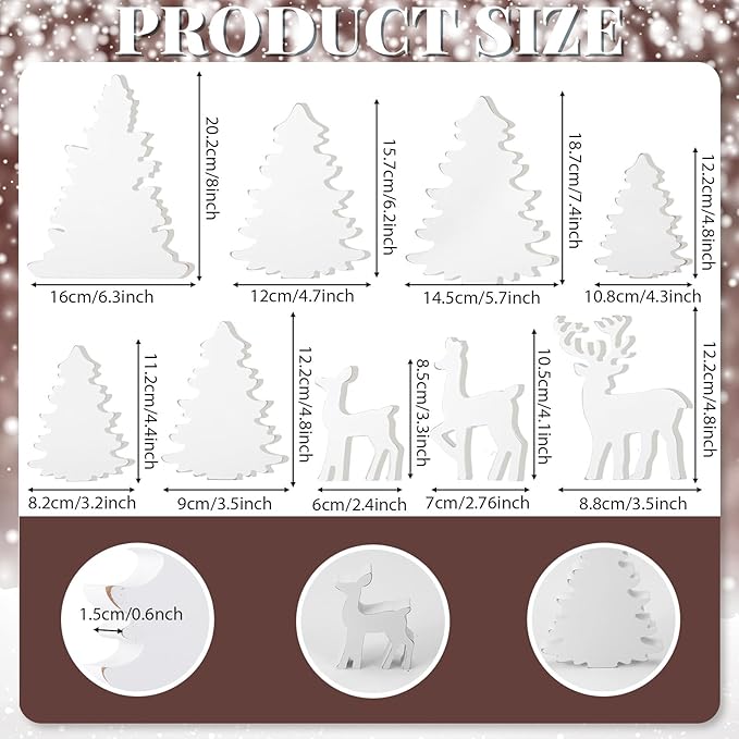 Barydat 9 Pcs Winter Christmas Decorations Indoor Christmas Tree Reindeer Farmhouse Wooden Rustic Centerpieces Decoration for Xmas Winter Home Office Table Shelf Desk Mantel Decor