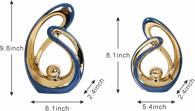 2 Pcs Navy Blue Decor Centerpiece Table Decorations Blue and Gold Ceramic Decor Statue Mid Century Modern Decor Centerpieces for Dining Room Living Room Kitchen Shelf Office Coffee Table Decor