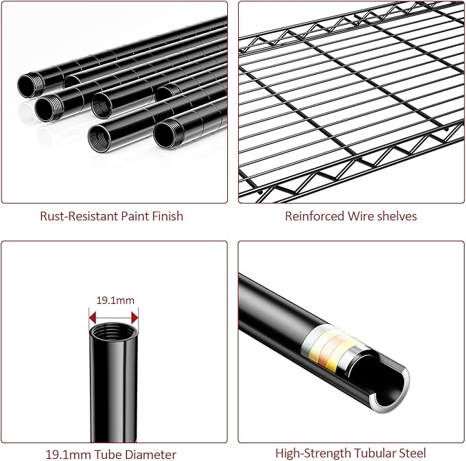 IZEUK 5 Tier Black Metal Storage Shelves, Heavy Duty Adjustable Wire Shelving Rack for Garage, Kitchen, Bathroom, Closet Organizer, 1250 lbs Capacity, 15.7" D x 33.5" W x 68.5" H