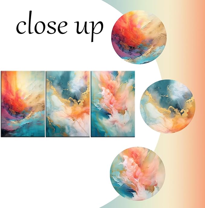 Abstract Posters Canvas Wall Art Home Decor 3 Pieces Colorful Pictures Print Rendering Painting Artwork for Modern Home Living Room Office Hotel Wall Decoration Stretched and Framed [48''Wx24''H]