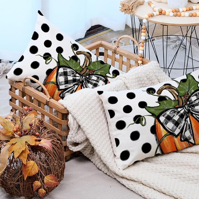 AACORS Fall Pillow Cover 12x20 Inch Polka Dots Pumpkin Decor Autumn Farmhouse Seasonal Pillow Case Decoration for Home Sofa Couch AA279-12-2