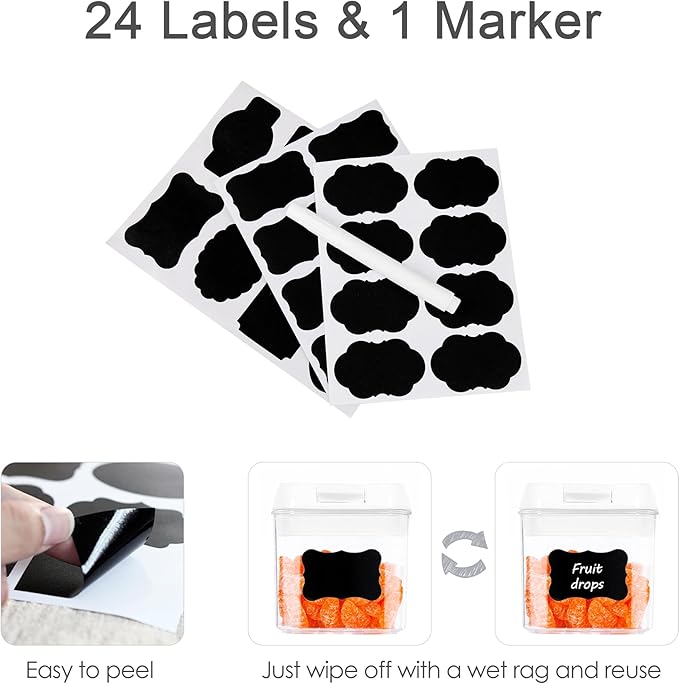 Vtopmart Airtight Food Storage Containers, 7 Pieces BPA Free Plastic Cereal Organizer Canisters with Easy Lock Lids, for Kitchen Pantry Organization, 24 Labels, White