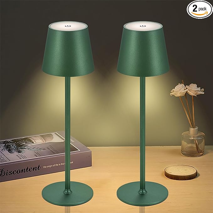 2Pack Cordless Table Lamps USB Rechargeable Simplicity Desk Lamp Built-in 4600 mAh Battery LED Battery Operated lamp with Touch Control Table lamp - Bedroom/Desk/Reading/Patio(Green)