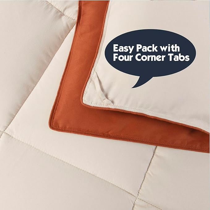 HIG 3pc Burnt Orange Twin/Twin XL Comforter Set - All Season Reversible Down Alternative Comforter with Sham - Quilted Duvet Insert with Corner Tabs - Box Stitched - Breathable, Soft, Fluffy