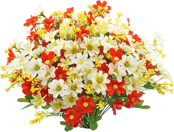 Uieke Artificial Fake Flowers, 6 Bundles Daisy Mums Flowers Outdoor UV Resistant No Fade Greenery Shrubs Plastic Flowers Indoor Outside Hanging Planter Home Wedding Office DIY Garden Porch Décor