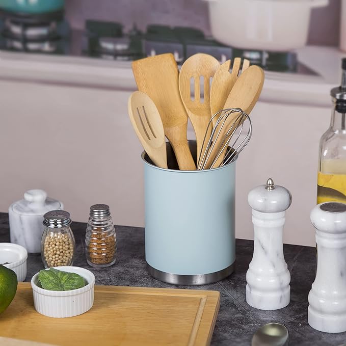 Creative Home Stainless Steel Utensil Holder– 6.3" Large Cooking Tool Organizer for Kitchen Decor and Countertop Storage, Stable Anti-Tip Design, Durable Powder-Coated Finish, Ocean Blue