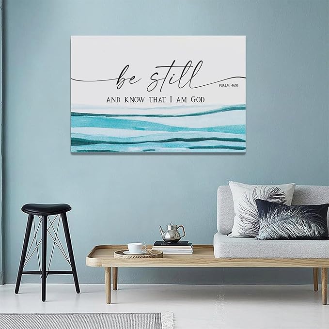 Large Christian Wall Art Be Still and Know That I Am God Pictures Wall Decor Bible Verse Psalm Canvas Painting Print Modern Home Decor Artworks Framed for Living Room Bathroom Master Bedroom 24"x16"