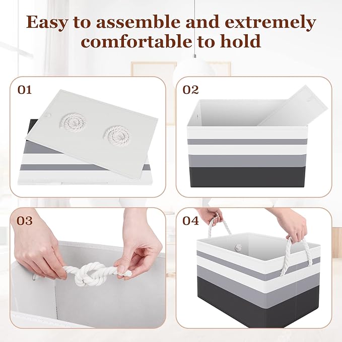 Fab totes Storage Bins [8-Pack], Foldable Storage Baskets for Organizing Toys, Books, Shelves, Closet, Large Storage Box with Rope Handles, Sturdy Organizer Bins,Gradient Grey