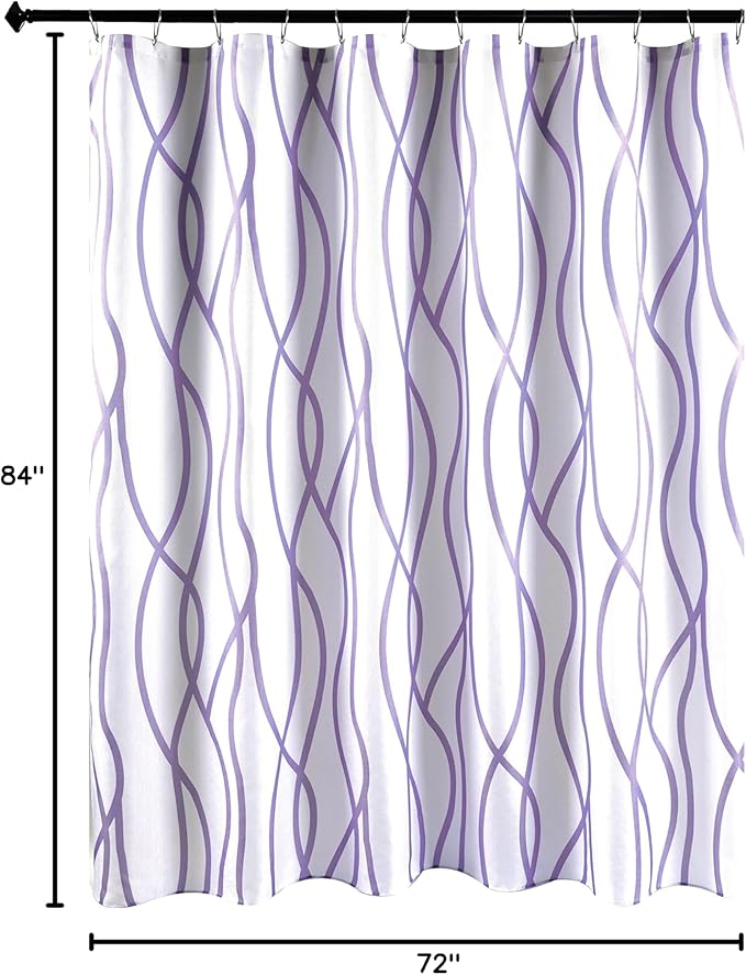 Biscaynebay Extra Long Textured Fabric Shower Curtain 72 W x 84 L, Lavender Printed Striped Linen Modern Hotel Luxury Quality Cloth Bathroom Curtains Machine Washable