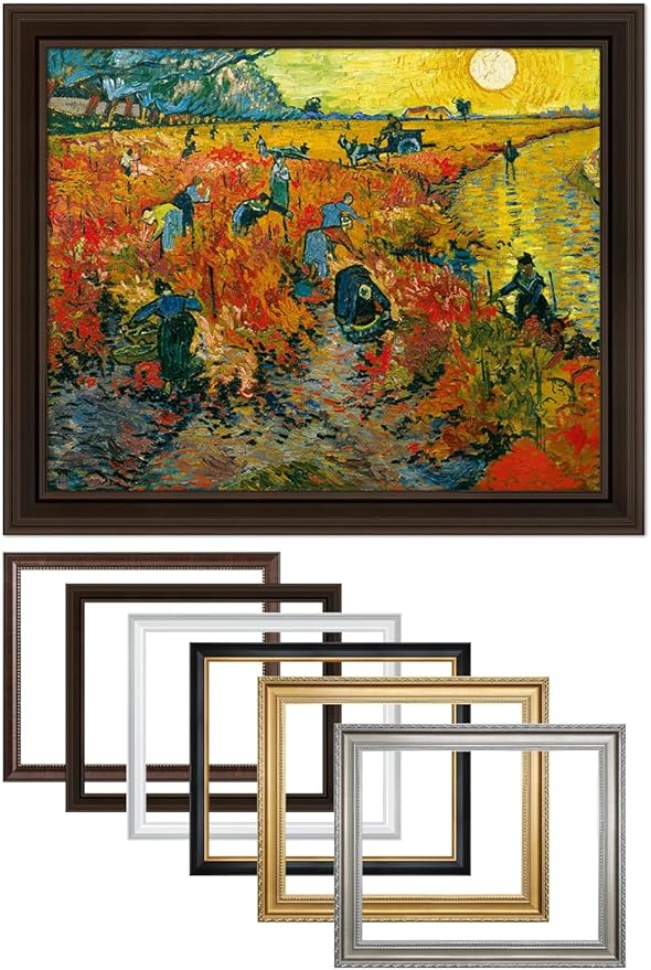 DECORARTS - The Red Vineyards - Vincent Van Gogh Giclee Prints w/Antique Brown Frame for Wall Decor. Picture Size: 20x16, Total Size w/Frame: 23x19