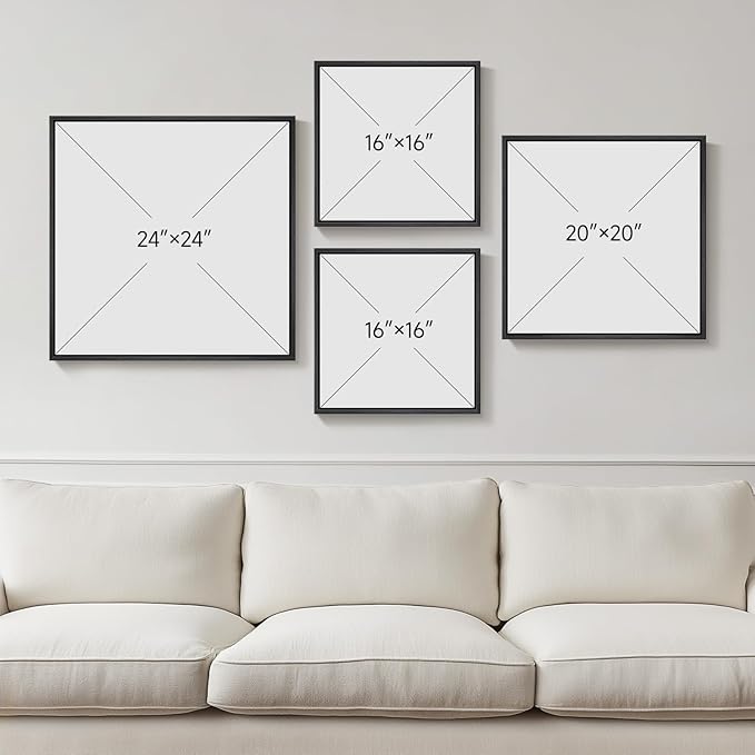 Framed Neutral Abstract Wall Art for Living Room, 4 Piece Modern Black Brown Geometric Canvas Paintings Artwork for Walls-Minimalist Pictures for Hallway Dining Room Bedroom Office Wall Decor